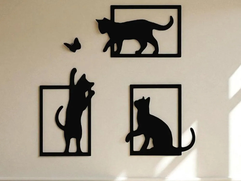 Playful Cats and Butterfly 3-Piece Wall Decor Set – 3D Printed by FOFUS, Thrissur Kerala