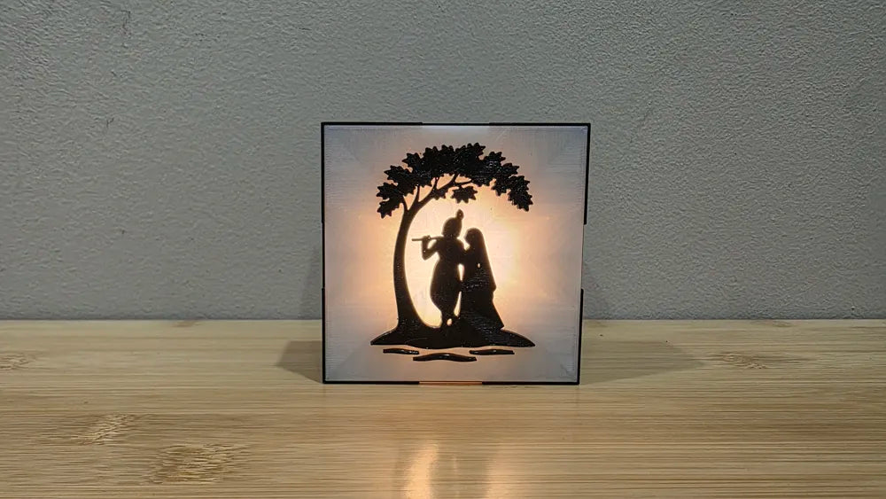 Hindu Goddesses Tile Lamp close-up – Unique 3D Printed Sacred Art Lamp by FOFUS Kerala