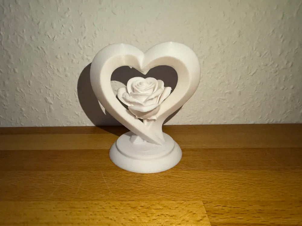 Heart with Rose Sculpture angle – 3D Printed Romantic Rose Heart Gift Decor by FOFUS Kerala