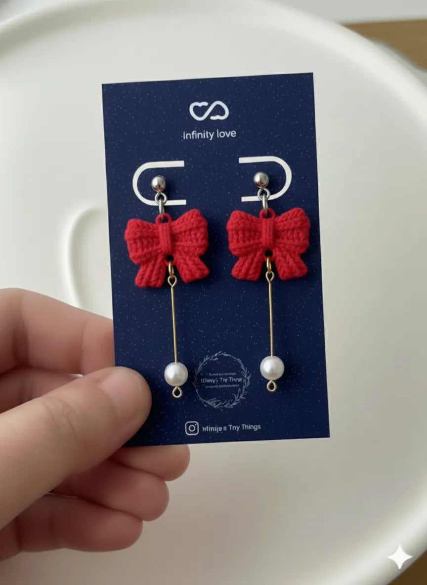Pearl Bow Earrings angle – 3D Printed Feminine Elegant Jewellery by FOFUS Kerala