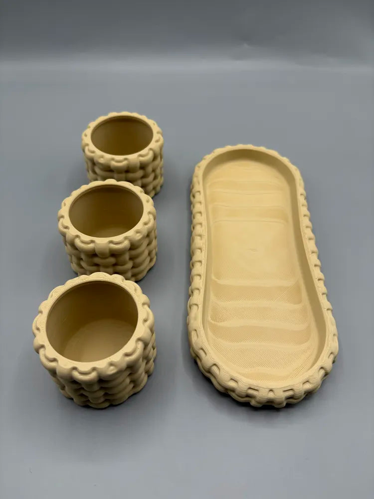 Woven Tea Light Holder detail – 3D Printed Candle Tray Set by FOFUS Kerala