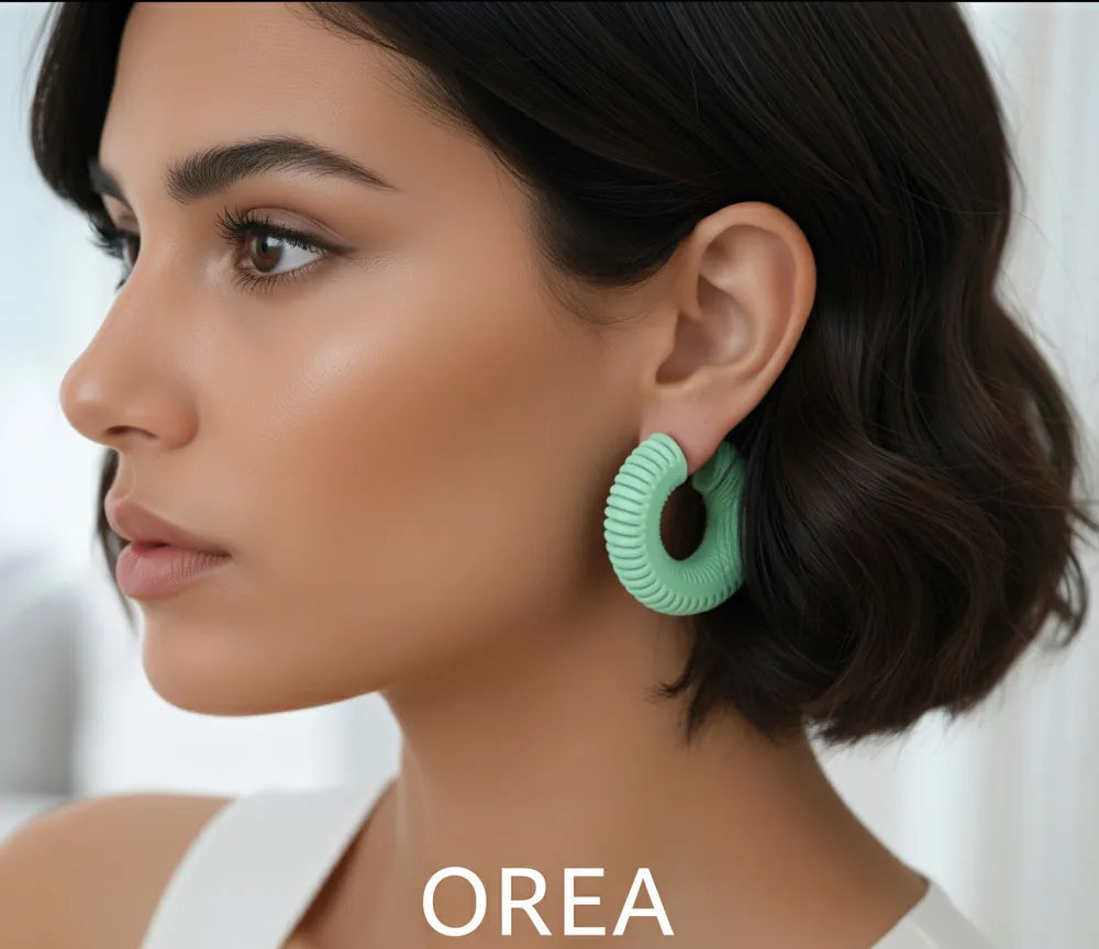 Orea Chunky Hoop Earrings angle – 3D Printed Neon Statement Jewellery by FOFUS Kerala