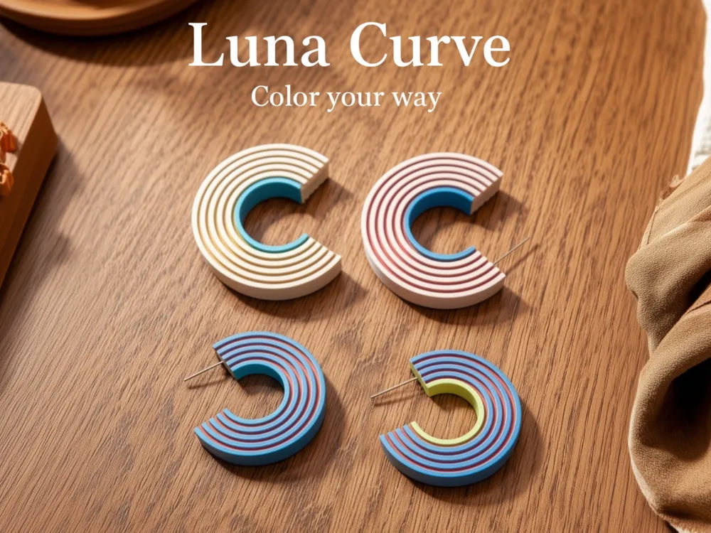 Luna Curve Colour Earrings – 3D Printed Moon Colourful Jewellery by FOFUS, Thrissur Kerala