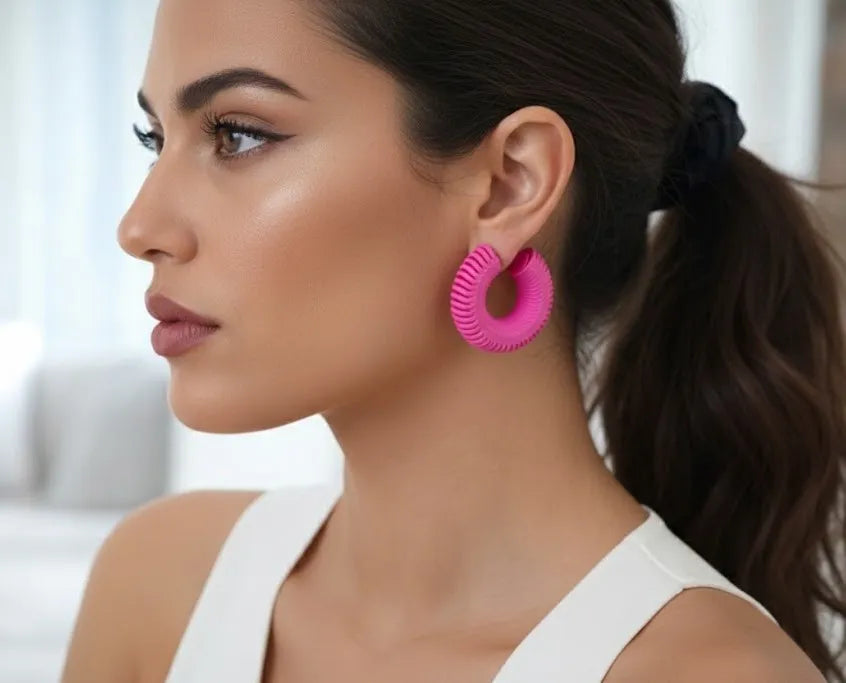 Orea Ribbed Hoop Earrings detail – 3D Printed Chunky Statement Jewellery by FOFUS Kerala