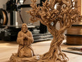 Kneeling Jesus in Prayer with Carved Olive Tree Sculpture – Wood-Look Christian Statue