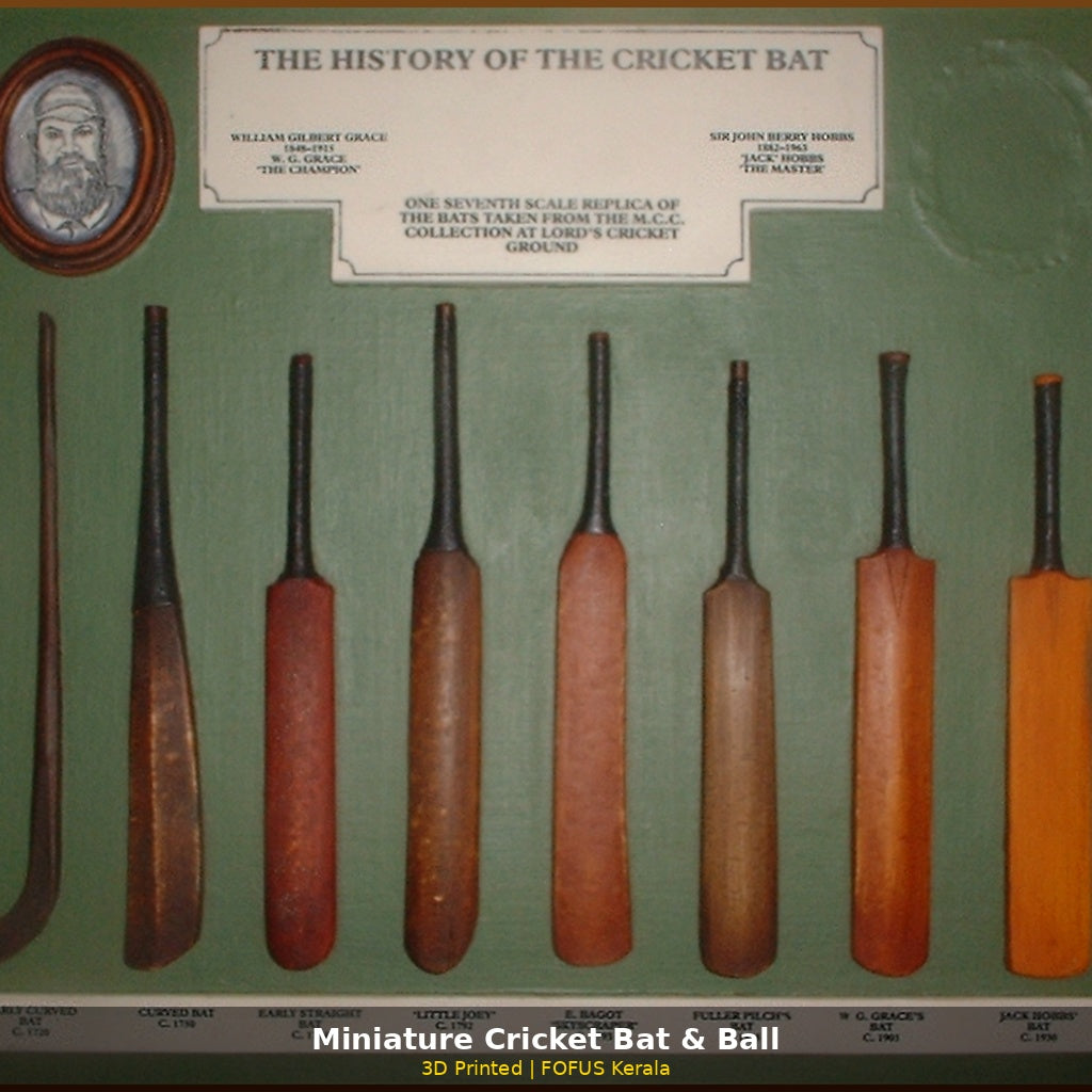 3D Printed Miniature Cricket Bat and Ball Decor Set by FOFUS Kerala