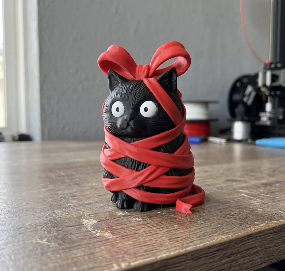 Mischievous Kitty All Tied Up Figurine angle – 3D Printed Funny Cat Collectible by FOFUS Kerala