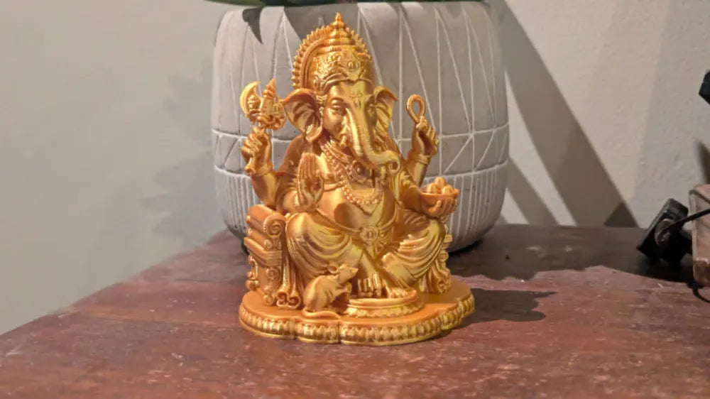 Golden Ganesha Blessing Statue angle – 3D Printed Gold Finish Ganpati by FOFUS Kerala