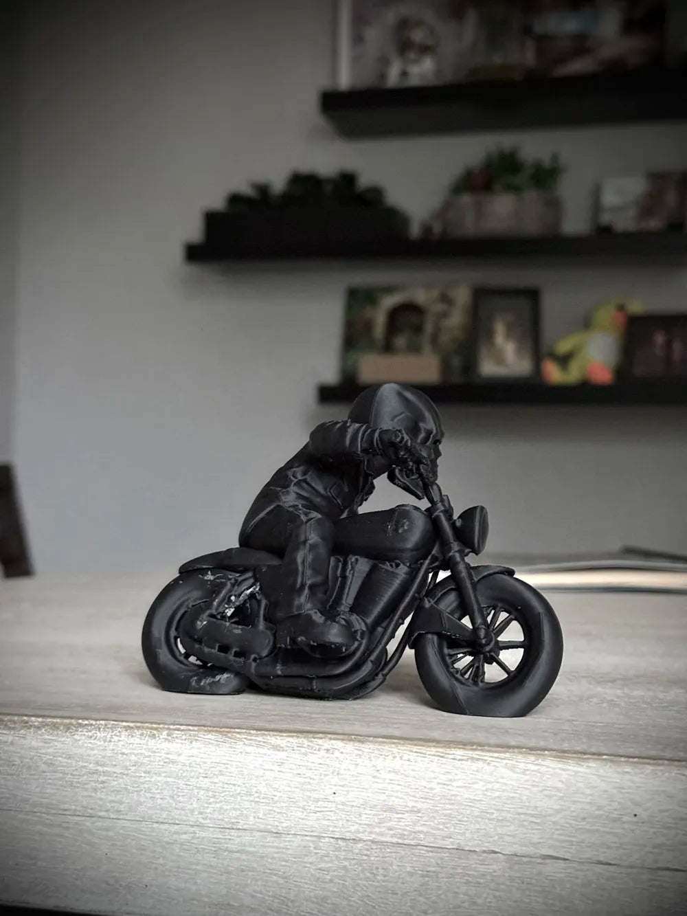 Ledge SkulZ Motorcycle Riding Skull detail – 3D Printed Gothic Skull Biker Figurine by FOFUS Kerala