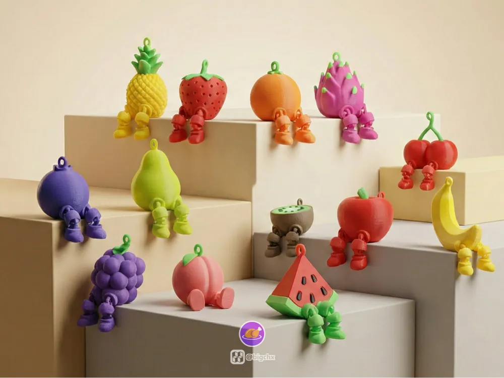 Articulated Fruit Keychains – 3D Printed Flexi Fruit Shaped Keychain Set by FOFUS, Thrissur Kerala