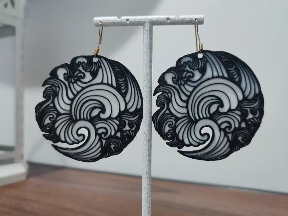 Tsunami Kyoka Wave Earrings – 3D Printed Japanese Aesthetic Jewellery by FOFUS, Thrissur Kerala