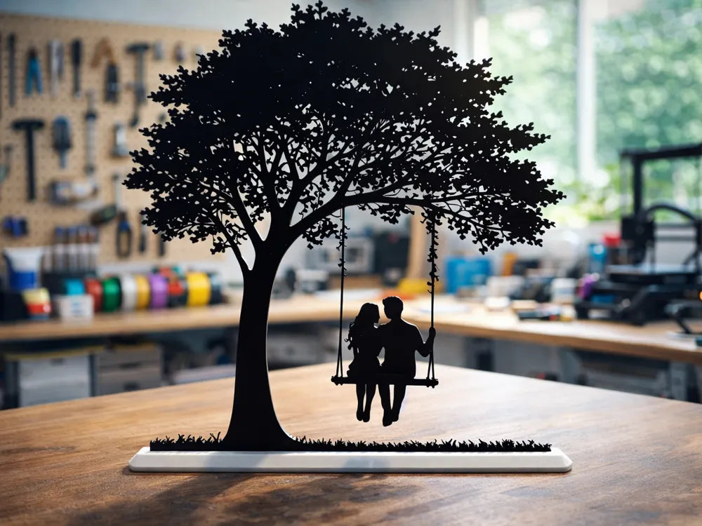 Spring Swing Couple Silhouette Wall Art – 3D Printed Romantic Decor by FOFUS, Thrissur Kerala