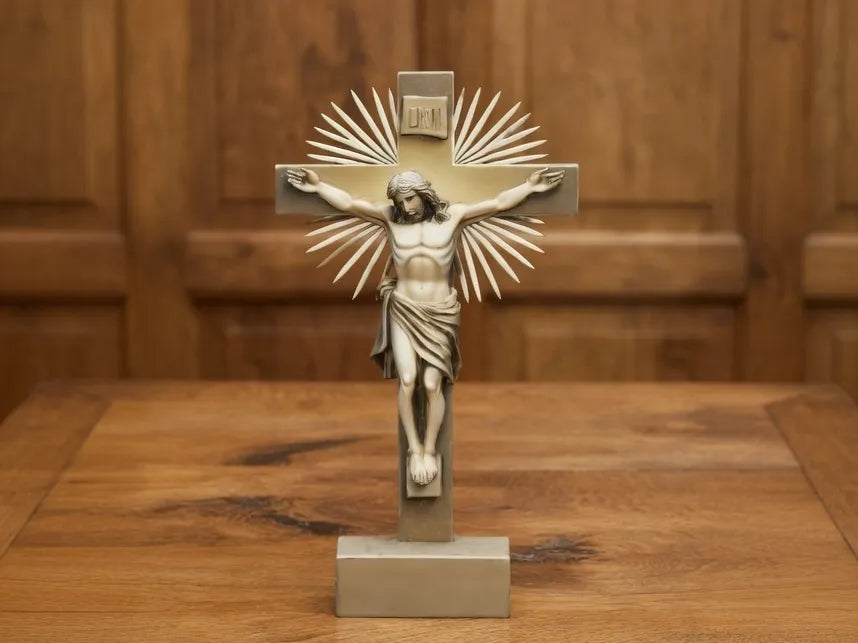 Jesus Christ Radiant Crucifix Sculpture – 3D Printed Light and Glory Christian Art | FOFUS, Thrissur Kerala