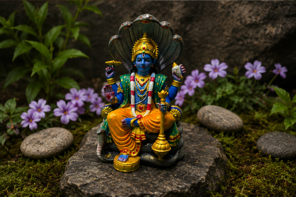 Lord Vishnu Seated on Sheshnag Throne Idol