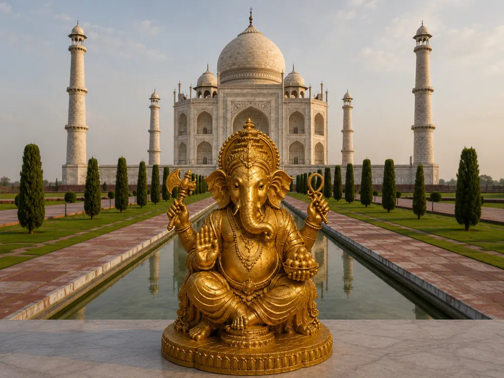 Golden Blessing Ganesha Statue – 3D Printed Radiant Gold Ganpati Idol by 3D Divine | FOFUS, Thrissur Kerala