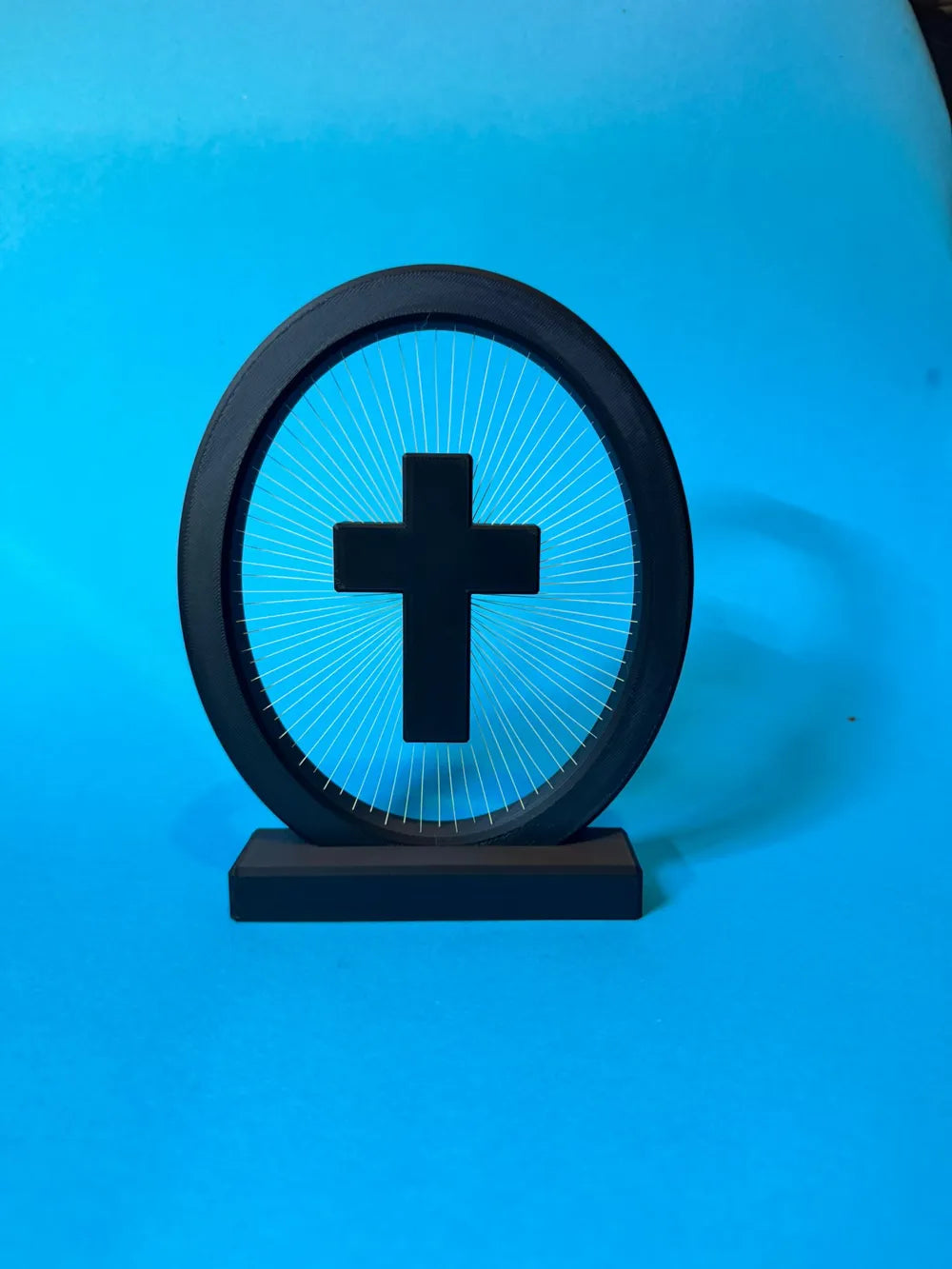 String Art Cross detail view – 3D Printed Contemporary Christian Wall Art by FOFUS Kerala