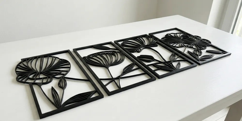 Minimalist Floral Wall Art 4 Panel Set detail – 3D Printed Botanical Gallery Collection by FOFUS Kerala