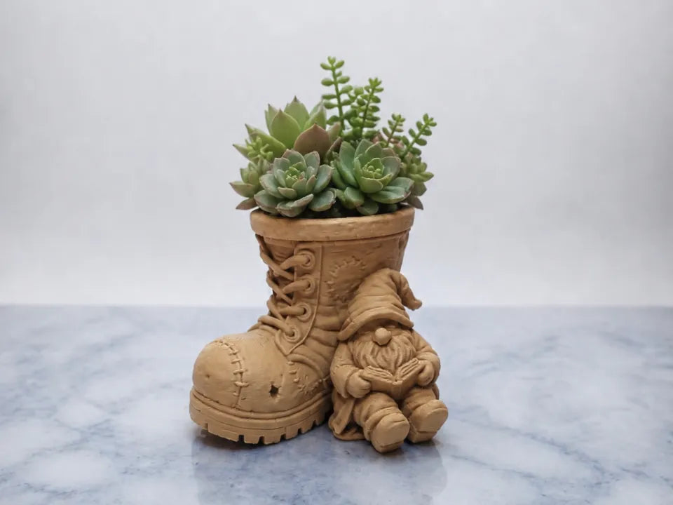 Gnome in Boot Planter Succulent Pot – 3D Printed Whimsical Garden Planter by FOFUS, Thrissur Kerala