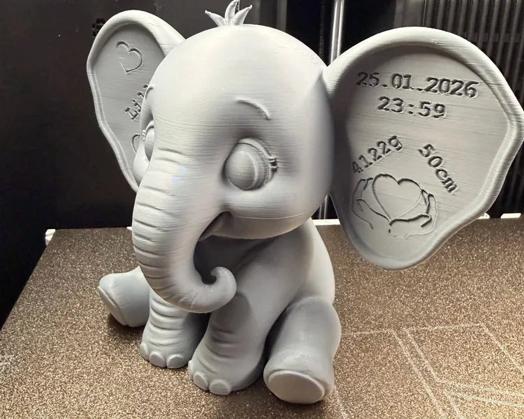 Cute Baby Elephant Birth Keepsake angle – 3D Printed Newborn Gift Elephant Figurine by FOFUS Kerala