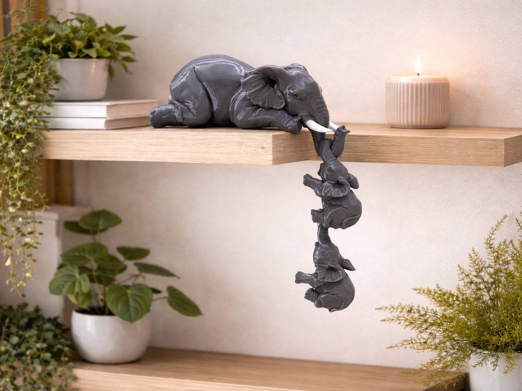 Hanging Elephant Family Shelf Decor – 3D Printed Lucky Elephant Set by FOFUS, Thrissur Kerala