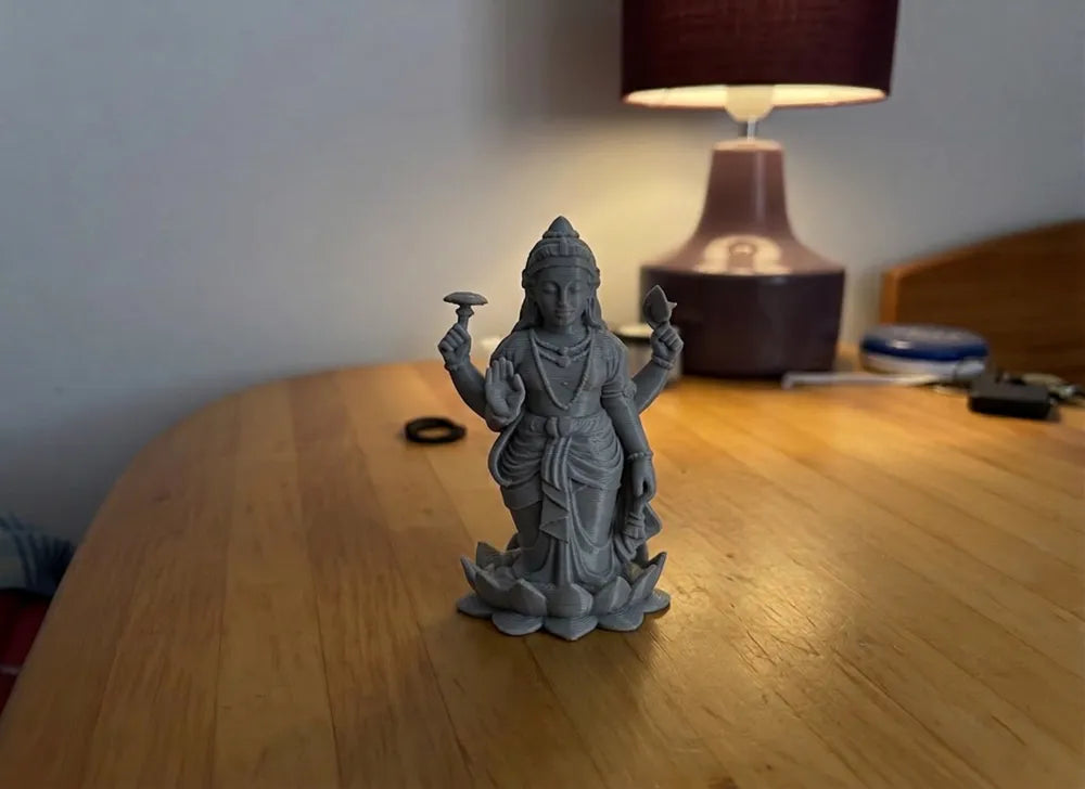 Maa Lakshmi 3D printed idol side view – smooth matte finish sacred sculpture by 3D Divine FOFUS