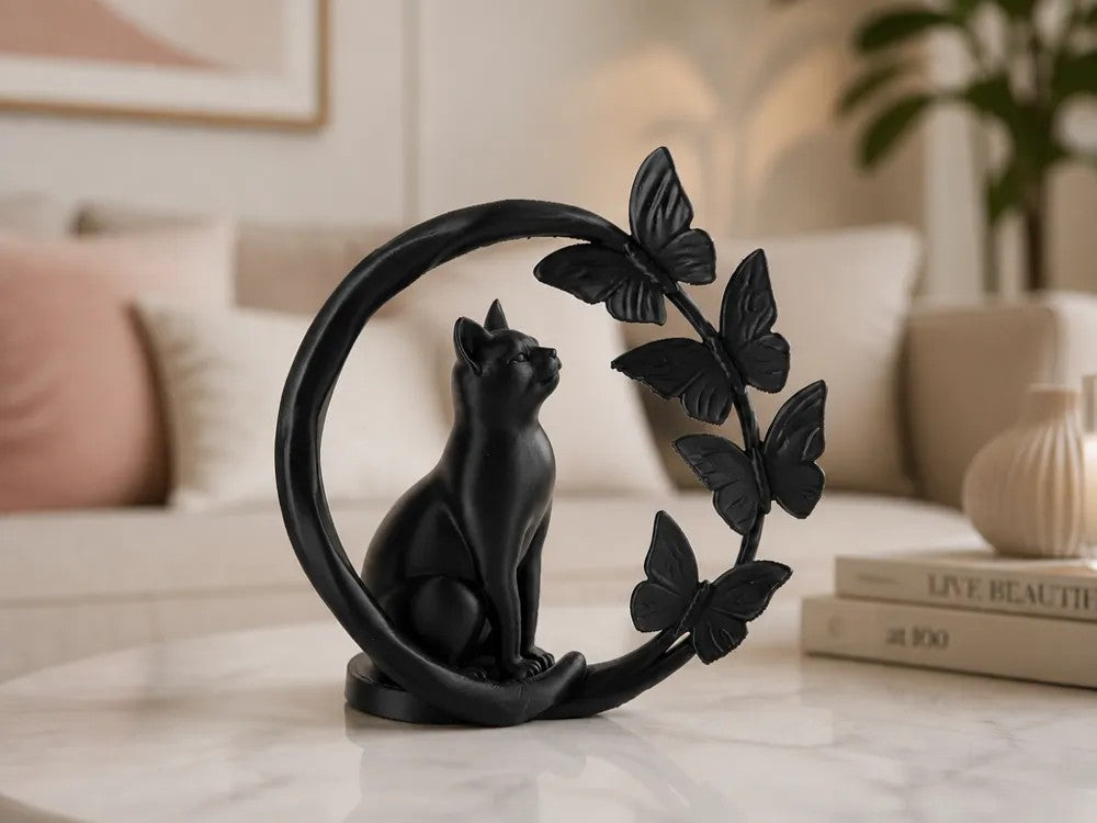 Elegant Cat Surrounded by Butterflies