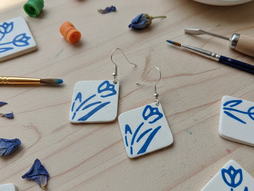 Tulip Tile Earrings – 3D Printed Floral Geometric Jewellery by FOFUS, Thrissur Kerala