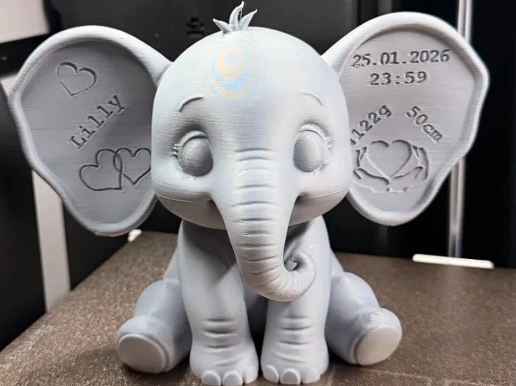 Cute Baby Elephant Birth Keepsake – 3D Printed Newborn Gift Elephant Figurine by FOFUS, Thrissur Kerala