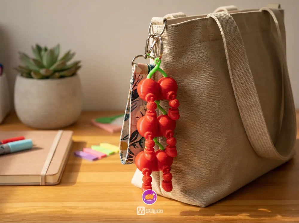 Articulated Fruit Keychains angle – 3D Printed Flexi Fruit Shaped Keychain Set by FOFUS Kerala