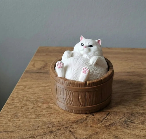 Chonky Cat in a Tub Figurine – 3D Printed Cute Chubby Cat Bath Decor by FOFUS, Thrissur Kerala