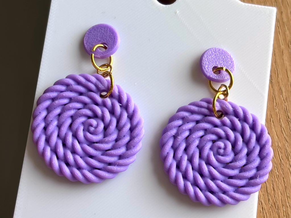 Circle Knit Earrings angle – 3D Printed Textured Boho Jewellery by FOFUS Kerala