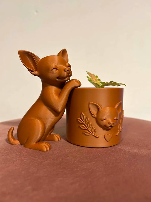 Cute Chihuahua Planter angle – 3D Printed Dog Lover Plant Pot by FOFUS Kerala