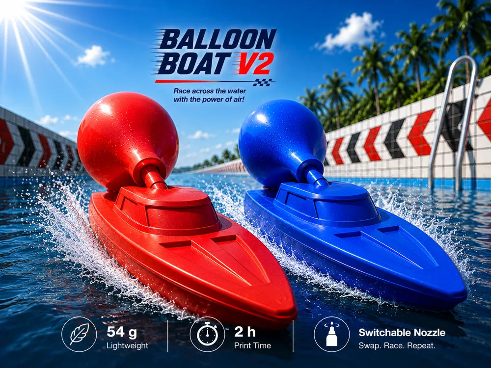 Balloon Boat V2 Racing Pack 2 Boats – 3D Printed Balloon-Powered Racing Boat Pair by FOFUS, Thrissur Kerala