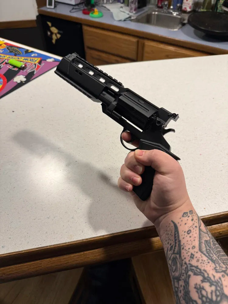 Resident Evil 9 Hand Cannon Prop angle – 3D Printed Gaming Cosplay Replica by FOFUS Kerala