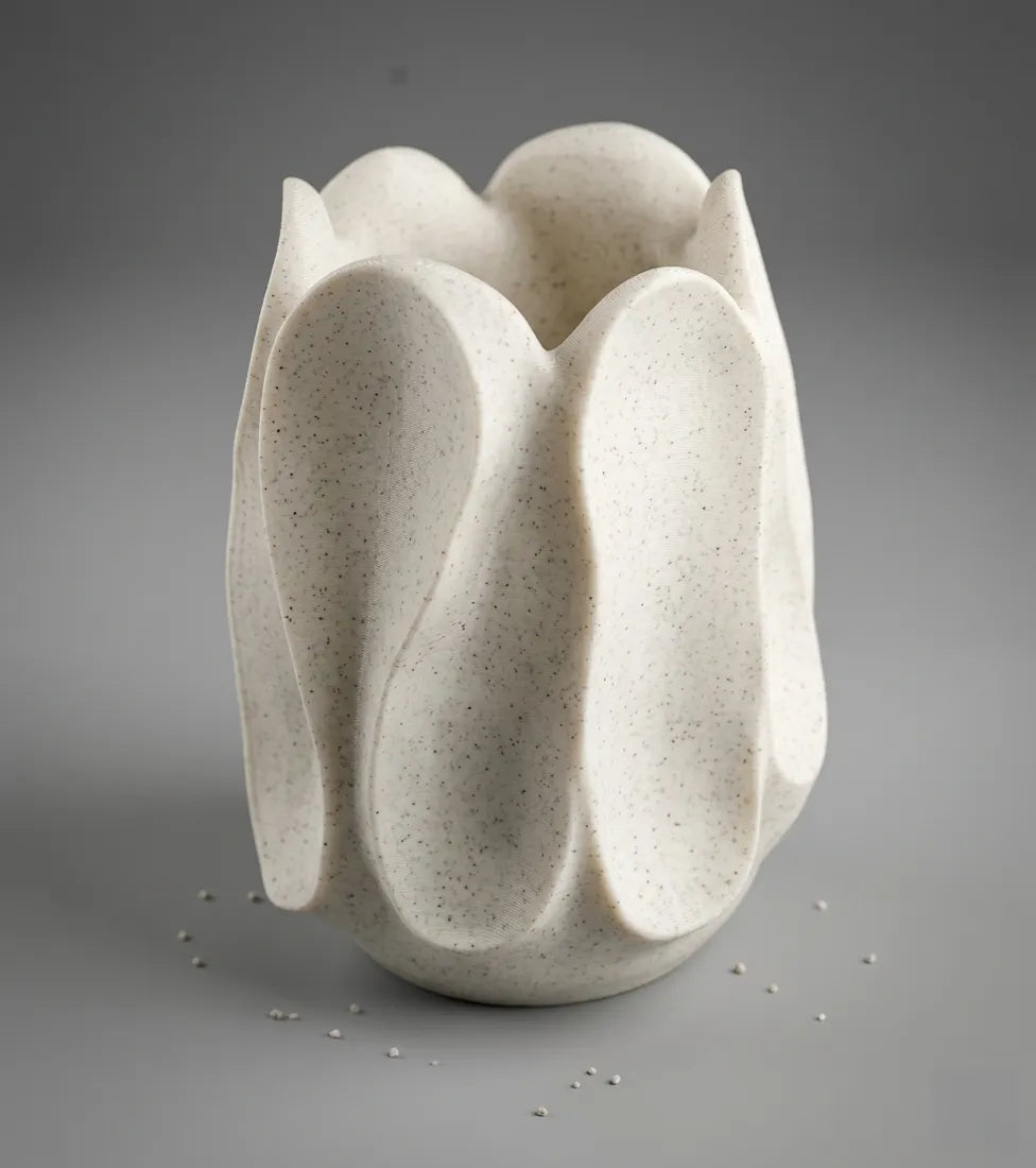 PebbleLoop Vase angle – 3D Printed Sculptural Pebble-Form Vase by FOFUS Kerala