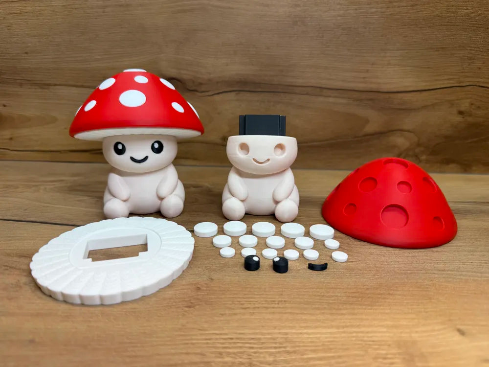 Champignon Kawaii Mushroom Figurine angle – 3D Printed Cute Mushroom Collectible by FOFUS Kerala