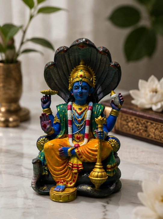Lord Vishnu Seated on Sheshnag Throne Idol
