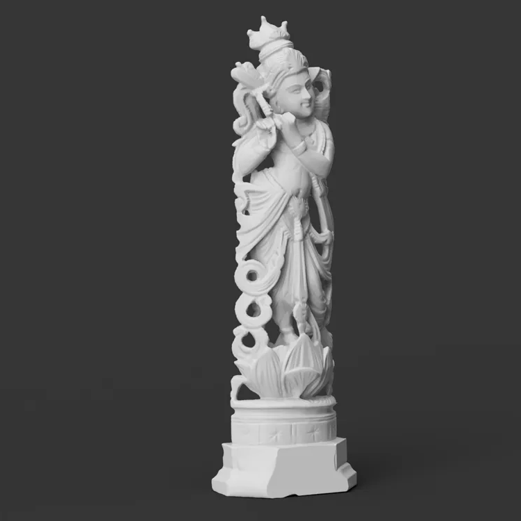 Krishna flute sandalwood carving side view – premium 3D printed devotional figurine by GNILABS LLP Thrissur