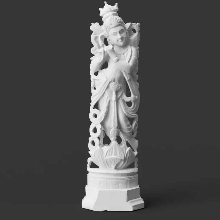 Krishna Playing the Flute sandalwood style sculpture – 3D printed tribhanga pose idol, FOFUS Irinjalakuda Kerala