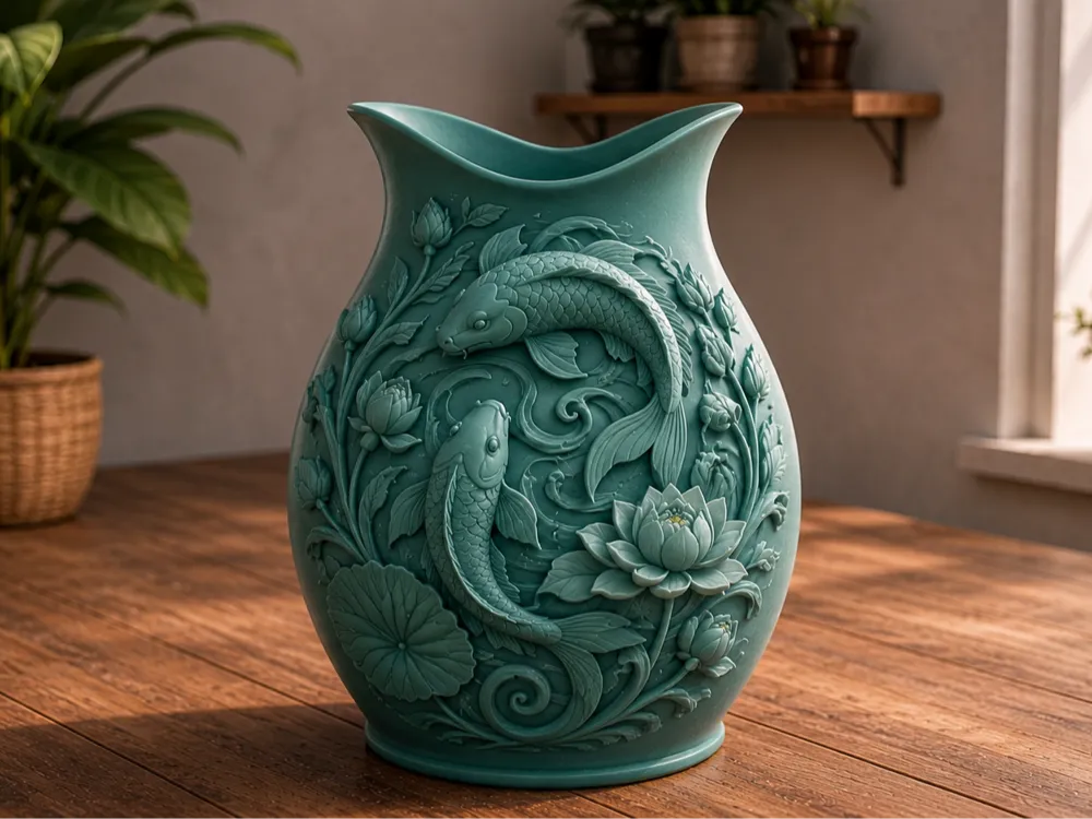Koi Harmony Vase – 3D Printed Japanese-Inspired Sculptural Koi Vase by FOFUS, Thrissur Kerala
