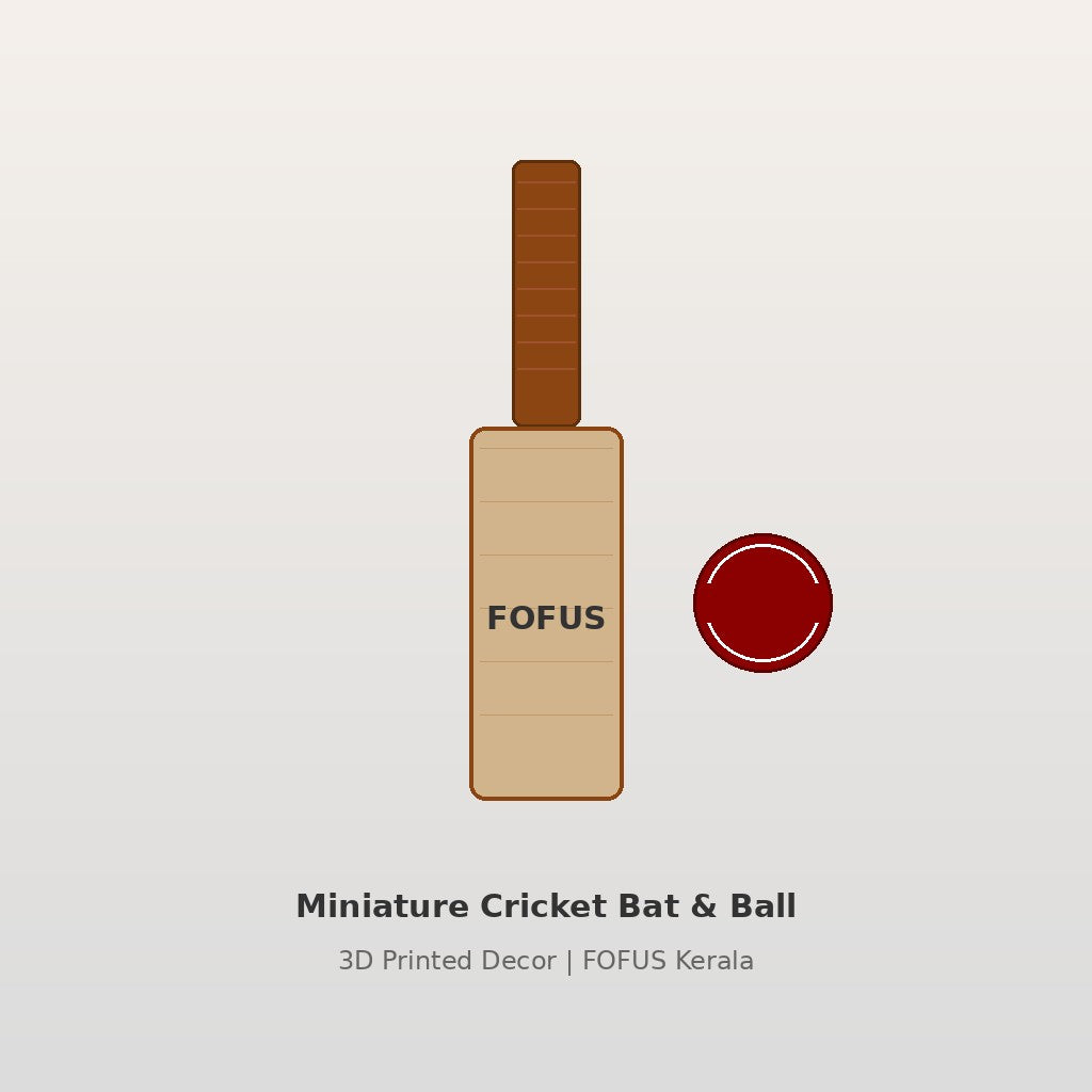 3D Printed Miniature Cricket Bat and Ball Decor Set by FOFUS Kerala