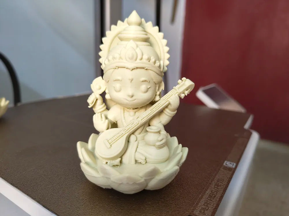 Saraswati Symphony Sculpture side view – 3D Printed Goddess of Arts Idol by FOFUS Kerala