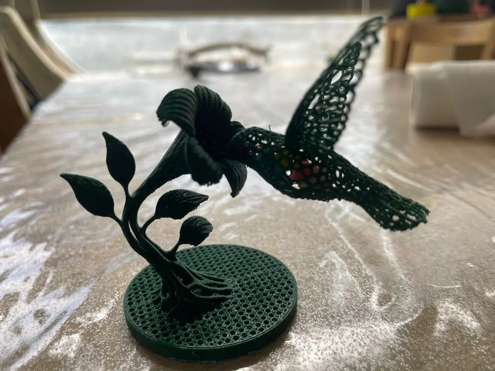 Hummingbird Sculpture Premium angle – 3D Printed Mid-Flight Bird by FOFUS Kerala
