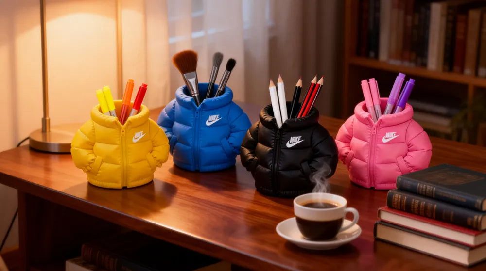 Puffer Jacket Pen Holder angle – 3D Printed Streetwear Desk Organiser by FOFUS Kerala