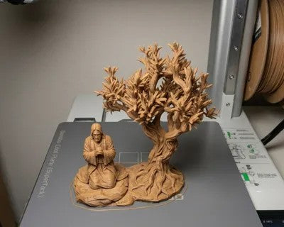 Kneeling Jesus in Prayer with Carved Olive Tree Sculpture – Wood-Look Christian Statue