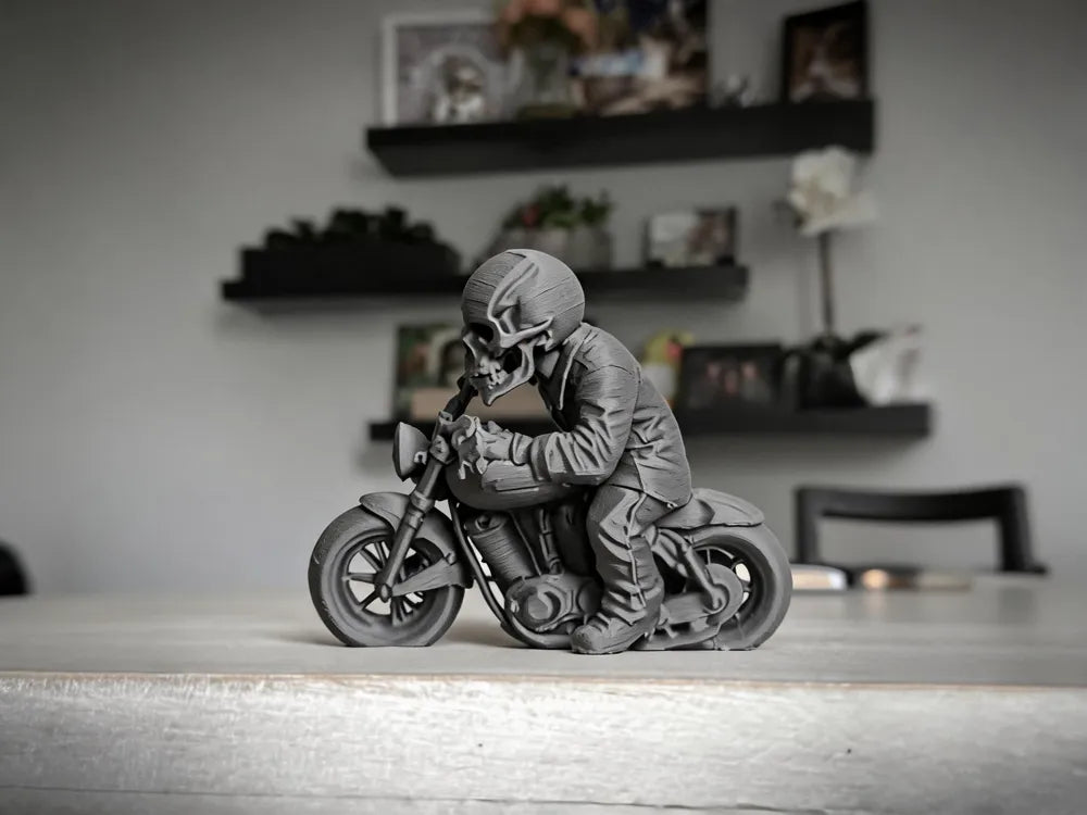 Ledge SkulZ Motorcycle Riding Skull angle – 3D Printed Gothic Skull Biker Figurine by FOFUS Kerala