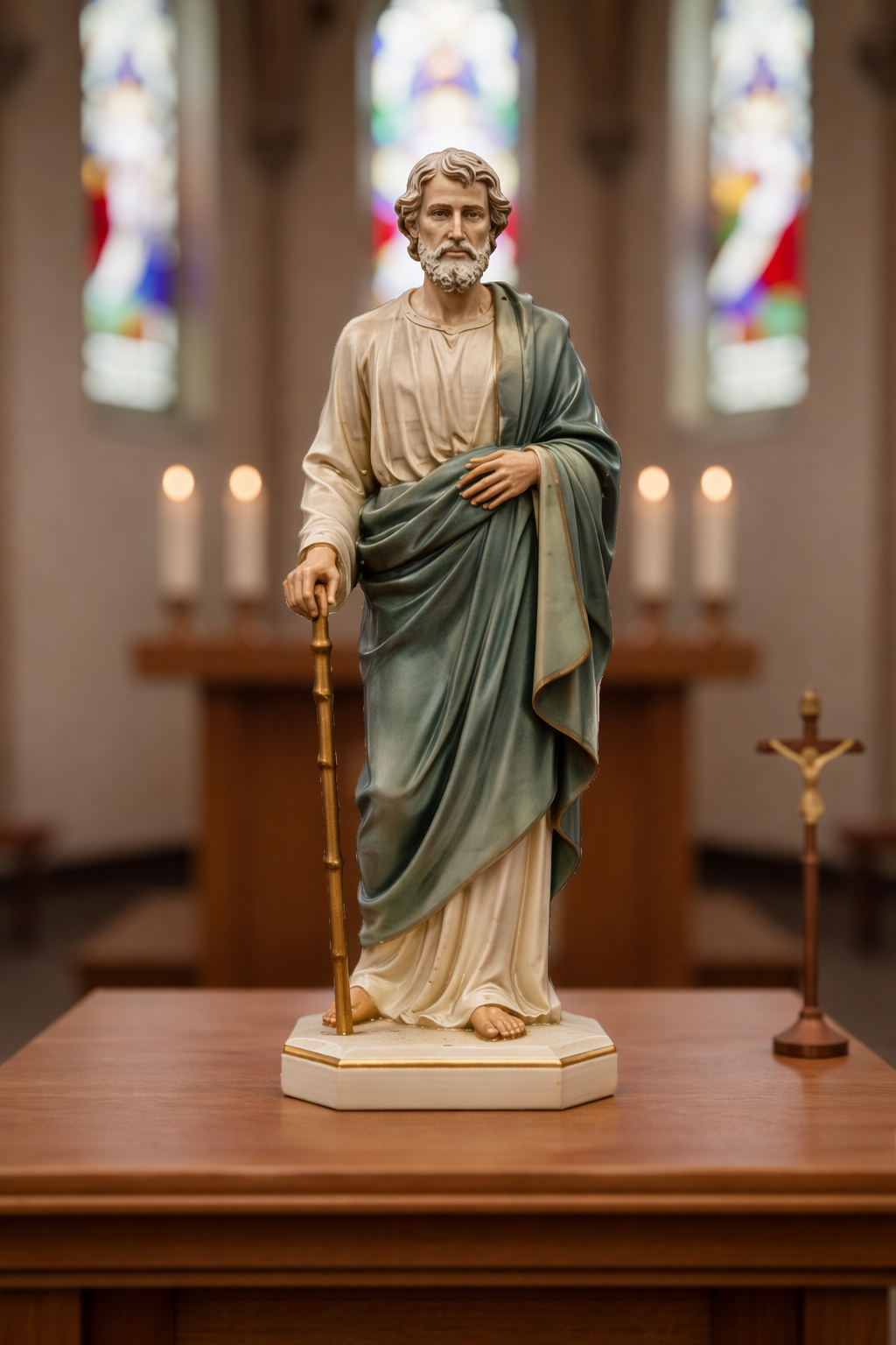 Saint Joseph Staff Statue angle – 3D Printed Patron Saint Idol by FOFUS Kerala