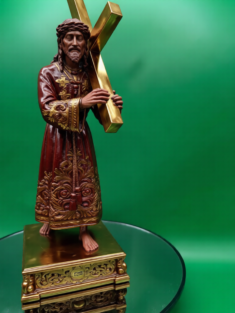 Senor de Sevilla Christ Statue angle – 3D Printed Metallic Spanish Saint Idol by FOFUS Kerala
